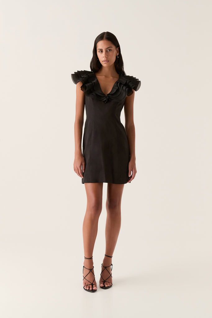 AJE.
Charmed ruffled satin-trimmed linen-blend mini dress