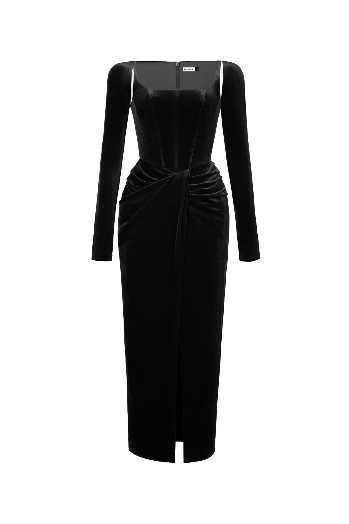 LOBBSTER BLACK VELVET DRAPED DRESS